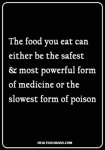 fitness slogan - The food you eat can either be the safest & most powerful form of medicine…or the slowest form of poison.”